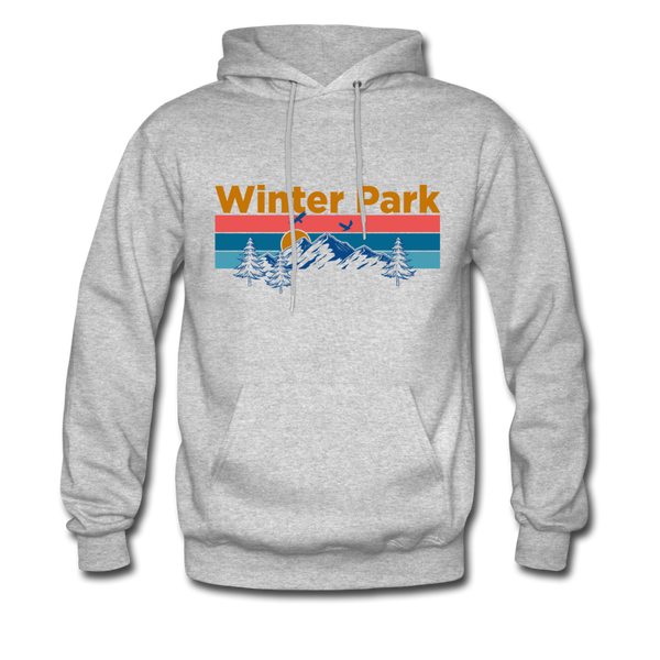 Winter Park, Colorado Hoodie - Retro Mountain & Birds Winter Park Hooded Sweatshirt - heather gray