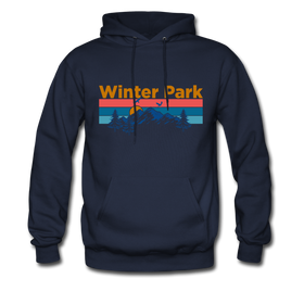 Winter Park, Colorado Hoodie - Retro Mountain & Birds Winter Park Hooded Sweatshirt - navy