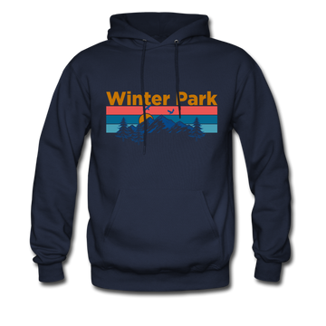 Winter Park, Colorado Hoodie - Retro Mountain & Birds Winter Park Hooded Sweatshirt - navy