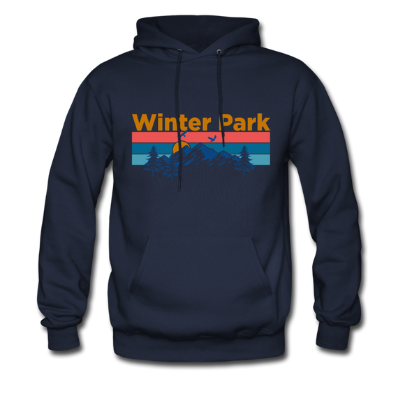 Winter Park, Colorado Hoodie - Retro Mountain & Birds Winter Park Hooded Sweatshirt - navy