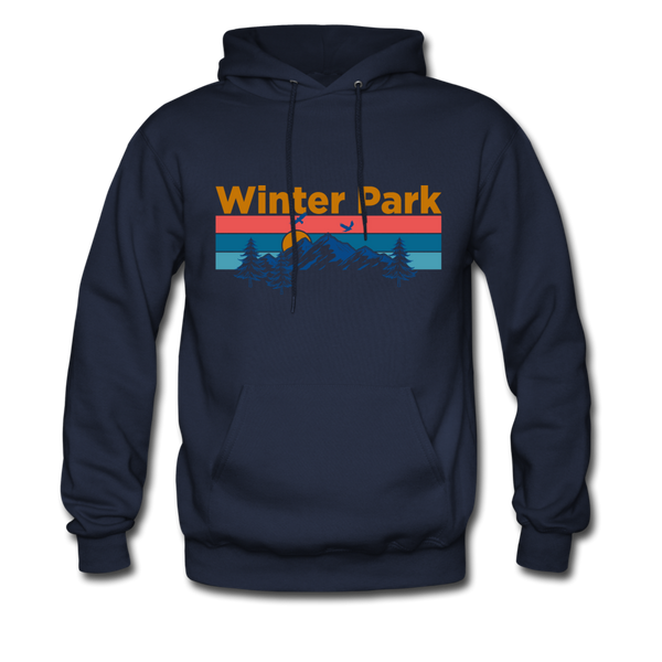 Winter Park, Colorado Hoodie - Retro Mountain & Birds Winter Park Hooded Sweatshirt - navy