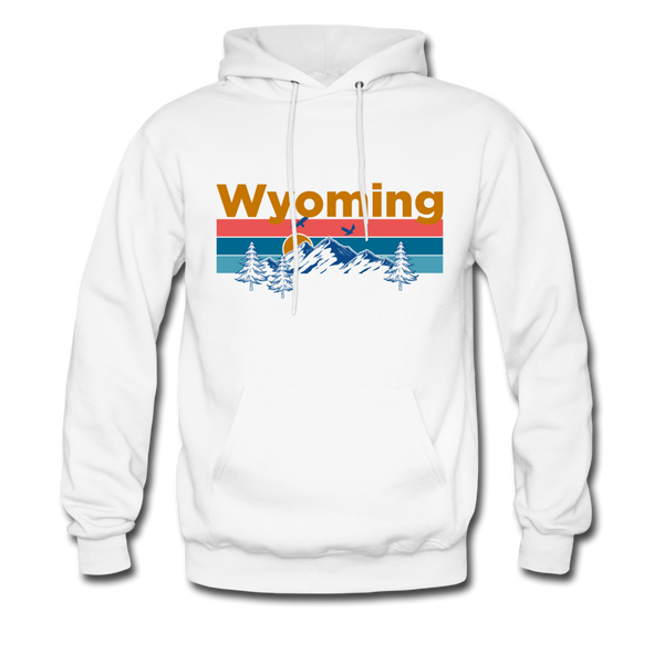 Wyoming Hoodie - Retro Mountain & Birds Wyoming Hooded Sweatshirt - white