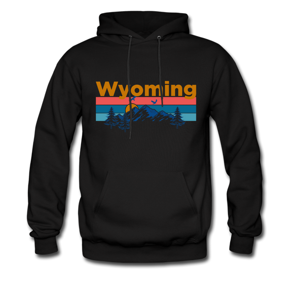 Wyoming Hoodie - Retro Mountain & Birds Wyoming Hooded Sweatshirt - black