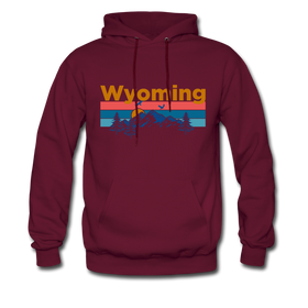 Wyoming Hoodie - Retro Mountain & Birds Wyoming Hooded Sweatshirt - burgundy