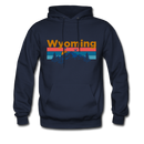 Wyoming Hoodie - Retro Mountain & Birds Wyoming Hooded Sweatshirt - navy