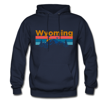 Wyoming Hoodie - Retro Mountain & Birds Wyoming Hooded Sweatshirt - navy