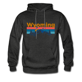 Wyoming Hoodie - Retro Mountain & Birds Wyoming Hooded Sweatshirt - charcoal gray