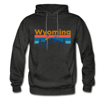Wyoming Hoodie - Retro Mountain & Birds Wyoming Hooded Sweatshirt - charcoal gray