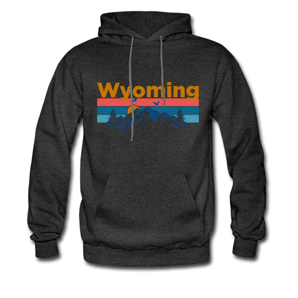 Wyoming Hoodie - Retro Mountain & Birds Wyoming Hooded Sweatshirt - charcoal gray