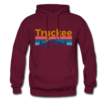 Truckee, California Hoodie - Retro Mountain & Birds Truckee Hooded Sweatshirt - burgundy