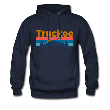 Truckee, California Hoodie - Retro Mountain & Birds Truckee Hooded Sweatshirt - navy