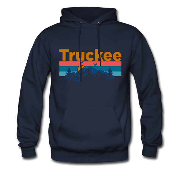 Truckee, California Hoodie - Retro Mountain & Birds Truckee Hooded Sweatshirt - navy