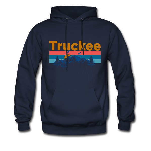 Truckee, California Hoodie - Retro Mountain & Birds Truckee Hooded Sweatshirt - navy