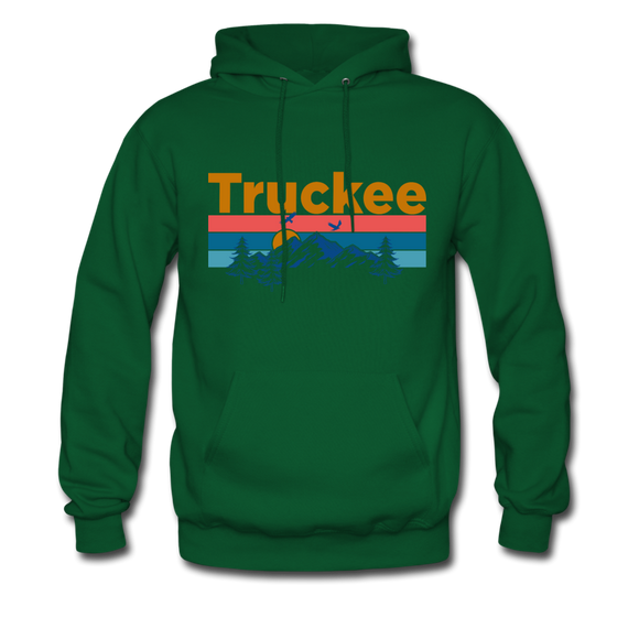 Truckee, California Hoodie - Retro Mountain & Birds Truckee Hooded Sweatshirt - forest green