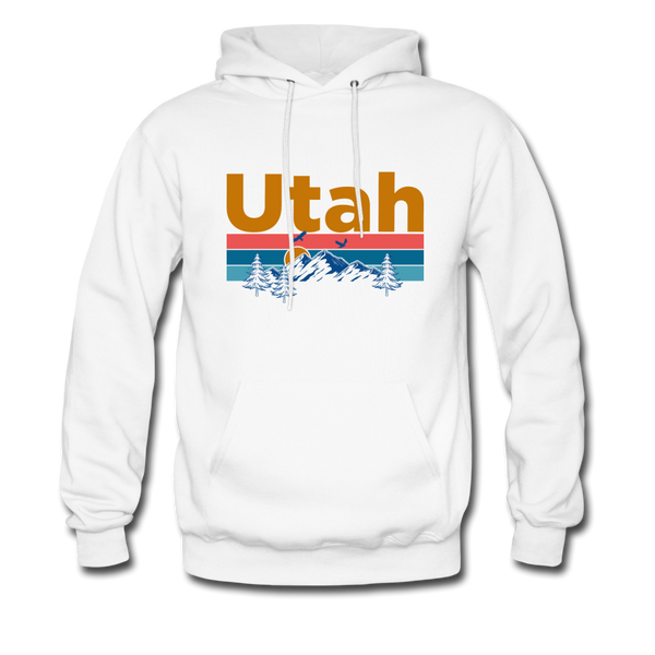 Utah Hoodie - Retro Mountain & Birds Utah Hooded Sweatshirt - white