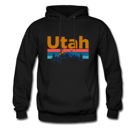 Utah Hoodie - Retro Mountain & Birds Utah Hooded Sweatshirt - black