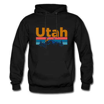 Utah Hoodie - Retro Mountain & Birds Utah Hooded Sweatshirt - black
