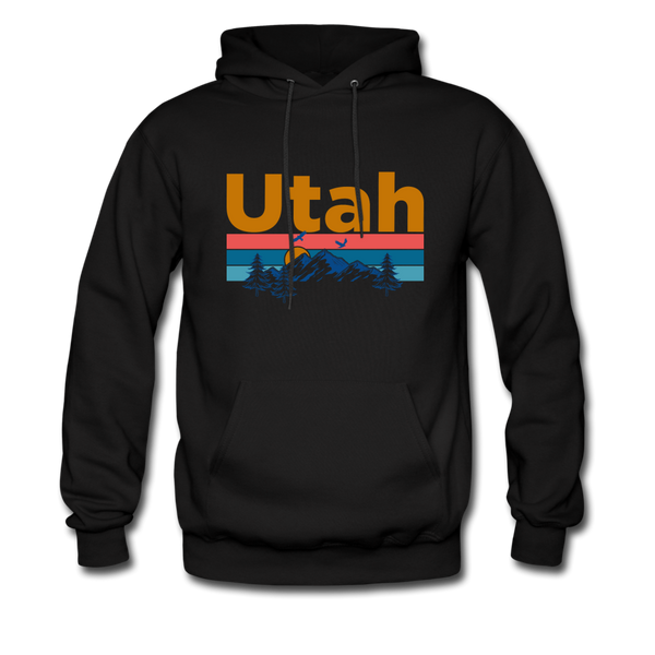 Utah Hoodie - Retro Mountain & Birds Utah Hooded Sweatshirt - black
