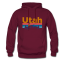 Utah Hoodie - Retro Mountain & Birds Utah Hooded Sweatshirt - burgundy