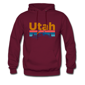 Utah Hoodie - Retro Mountain & Birds Utah Hooded Sweatshirt - burgundy