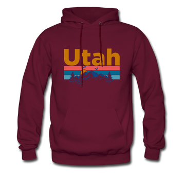 Utah Hoodie - Retro Mountain & Birds Utah Hooded Sweatshirt - burgundy