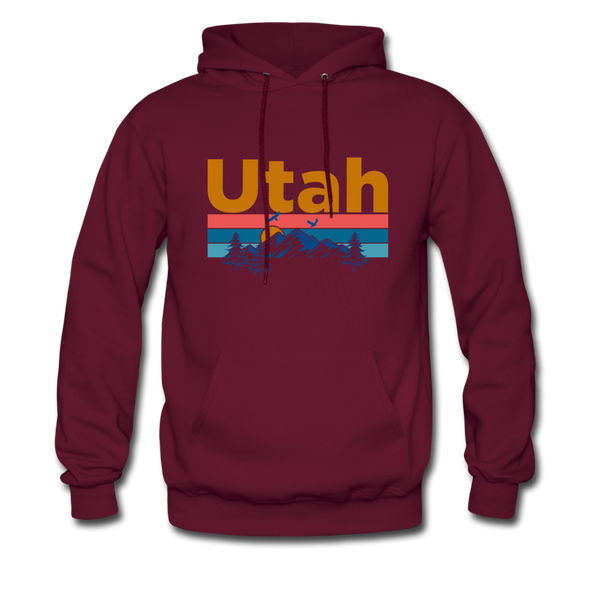 Utah Hoodie - Retro Mountain & Birds Utah Hooded Sweatshirt - burgundy