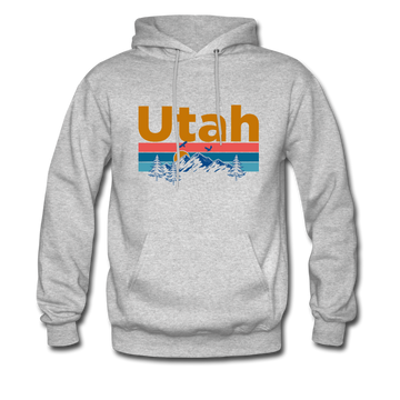 Utah Hoodie - Retro Mountain & Birds Utah Hooded Sweatshirt - heather gray