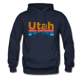 Utah Hoodie - Retro Mountain & Birds Utah Hooded Sweatshirt - navy