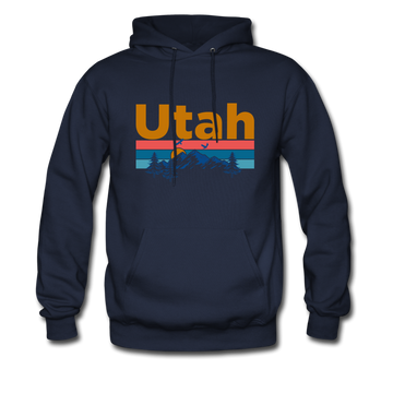 Utah Hoodie - Retro Mountain & Birds Utah Hooded Sweatshirt - navy