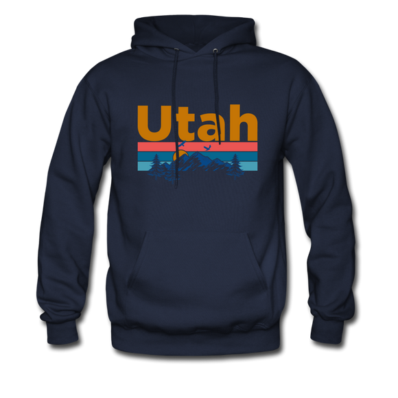Utah Hoodie - Retro Mountain & Birds Utah Hooded Sweatshirt - navy