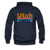 Utah Hoodie - Retro Mountain & Birds Utah Hooded Sweatshirt - navy