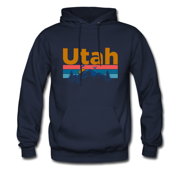 Utah Hoodie - Retro Mountain & Birds Utah Hooded Sweatshirt - navy