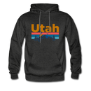 Utah Hoodie - Retro Mountain & Birds Utah Hooded Sweatshirt - charcoal gray