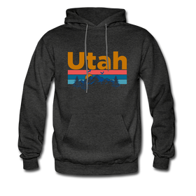 Utah Hoodie - Retro Mountain & Birds Utah Hooded Sweatshirt - charcoal gray