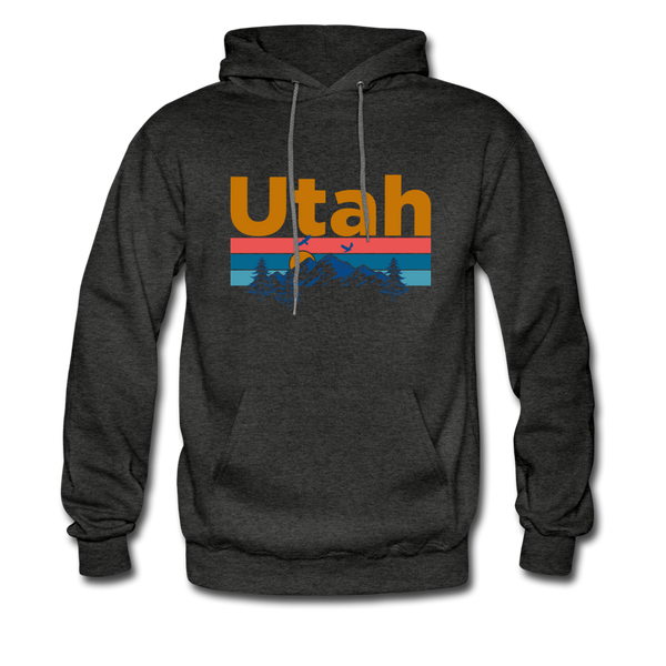 Utah Hoodie - Retro Mountain & Birds Utah Hooded Sweatshirt - charcoal gray