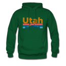 Utah Hoodie - Retro Mountain & Birds Utah Hooded Sweatshirt - forest green