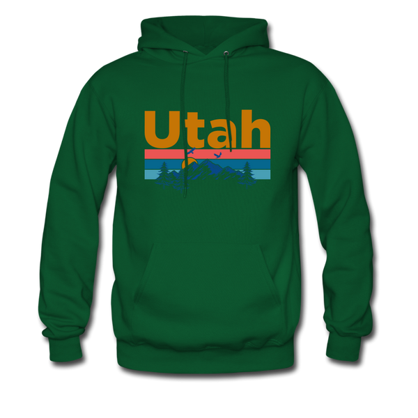 Utah Hoodie - Retro Mountain & Birds Utah Hooded Sweatshirt - forest green