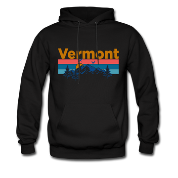 Vermont Hoodie - Retro Mountain & Birds Vermont Hooded Sweatshirt - black