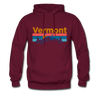 Vermont Hoodie - Retro Mountain & Birds Vermont Hooded Sweatshirt - burgundy