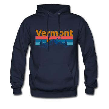 Vermont Hoodie - Retro Mountain & Birds Vermont Hooded Sweatshirt - navy