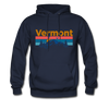 Vermont Hoodie - Retro Mountain & Birds Vermont Hooded Sweatshirt - navy