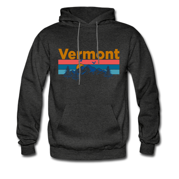 Vermont Hoodie - Retro Mountain & Birds Vermont Hooded Sweatshirt - charcoal gray