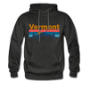 Vermont Hoodie - Retro Mountain & Birds Vermont Hooded Sweatshirt - charcoal gray