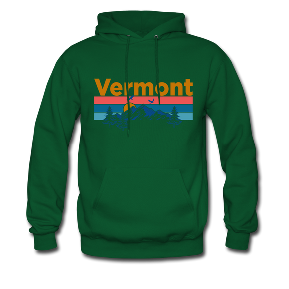 Vermont Hoodie - Retro Mountain & Birds Vermont Hooded Sweatshirt - forest green
