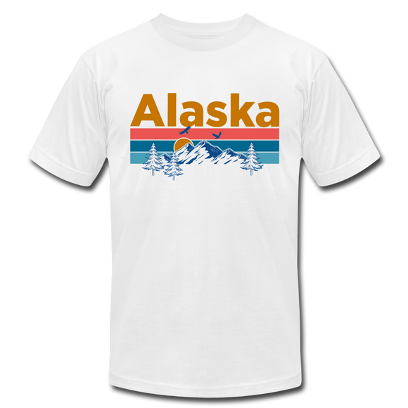 Alaska T-Shirt - Retro Mountain & Birds Unisex Alaska T Shirt - white