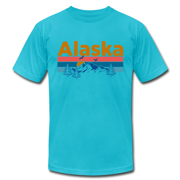 Alaska T-Shirt - Retro Mountain & Birds Unisex Alaska T Shirt - turquoise