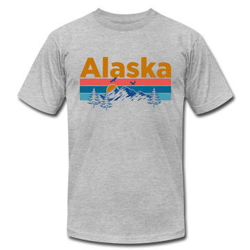 Alaska T-Shirt - Retro Mountain & Birds Unisex Alaska T Shirt - heather gray