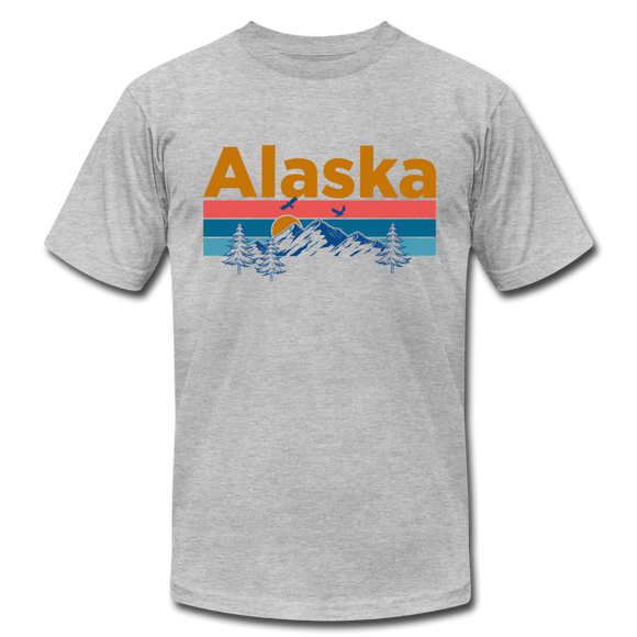 Alaska T-Shirt - Retro Mountain & Birds Unisex Alaska T Shirt - heather gray