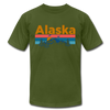 Alaska T-Shirt - Retro Mountain & Birds Unisex Alaska T Shirt - olive