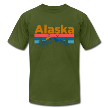 Alaska T-Shirt - Retro Mountain & Birds Unisex Alaska T Shirt - olive